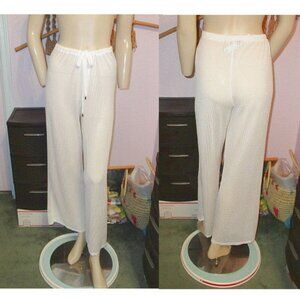 Ellen Weaver Crochet Beach Party Pants Size L Coverup High Rise Fishnet Resort